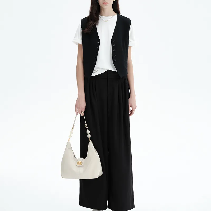 Simedin Split Cow Leather Shoulder Bag, Crossbody Bag, Handbag Women's Milk White/Deep Black-5