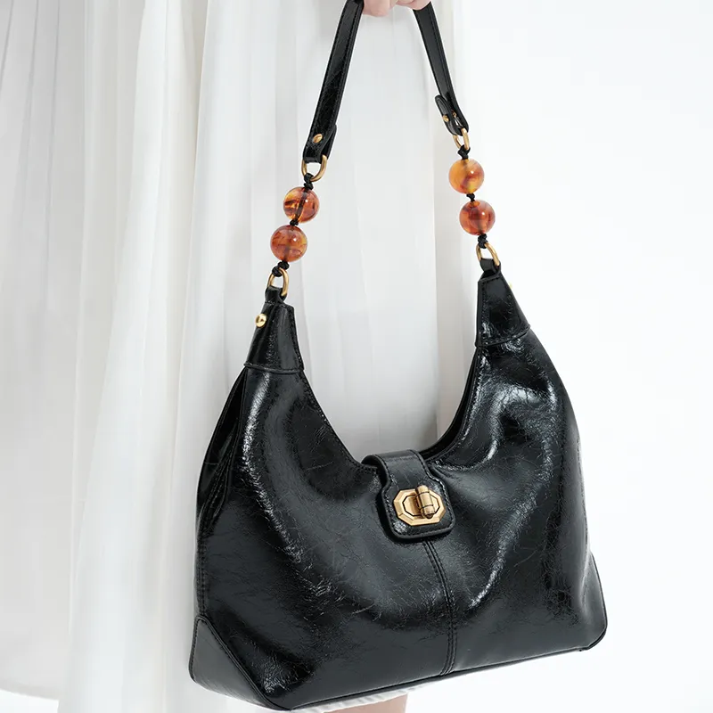 Simedin Split Cow Leather Shoulder Bag, Crossbody Bag, Handbag Women's Milk White/Deep Black-9