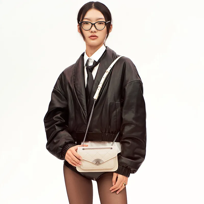 Simedin Cow Leather Crossbody Bag Regular Women's Milk White/Deep Black/Angora Red-2