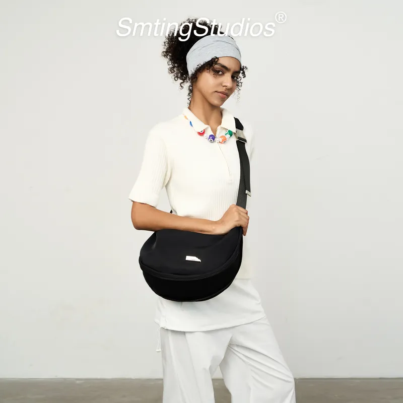 SMTING STUDIO Polyester Shoulder Bag Medium Size Unisex Deep Black/Oat-3