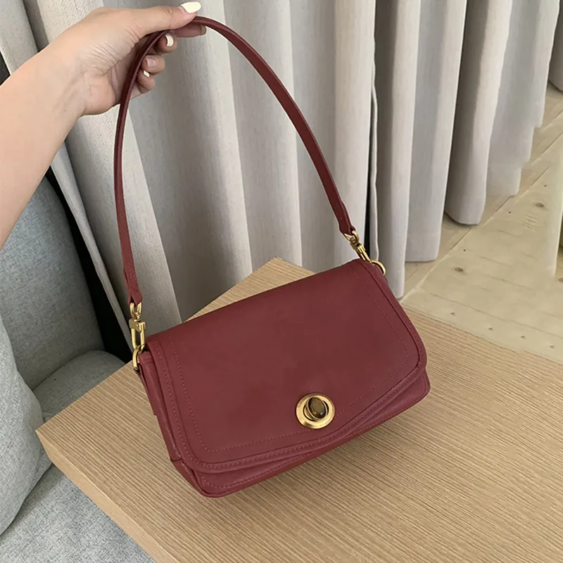 Simedin Cow Leather Shoulder Bag Regular Women's Dark Coffee/Ecru/Deep Black/Premium Red-23