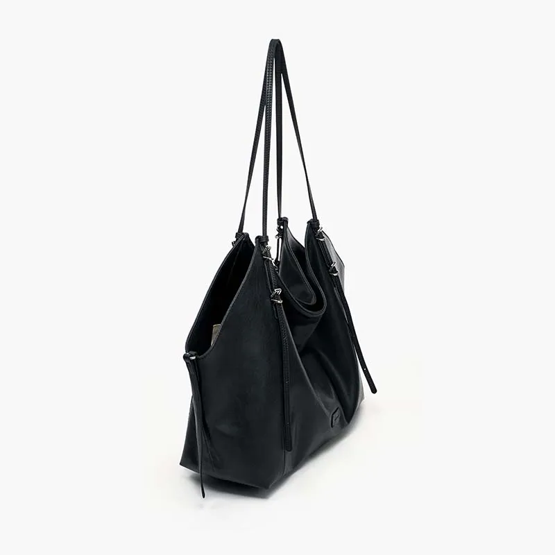 Simedin Cow Leather With Synthetic Leather Tote Bag, Shoulder Bag Women's Deep Black/Brown-3