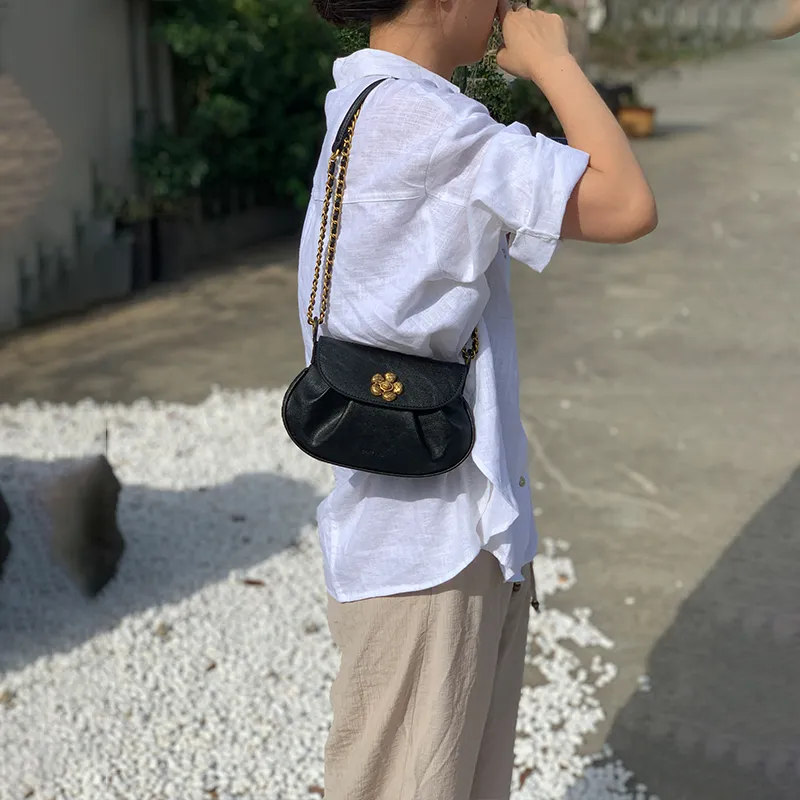 Simedin Cow Leather Shoulder Bag, Crossbody Bag Trumpets Women's Ecru/Deep Black/Cherry Blossom Pink-8