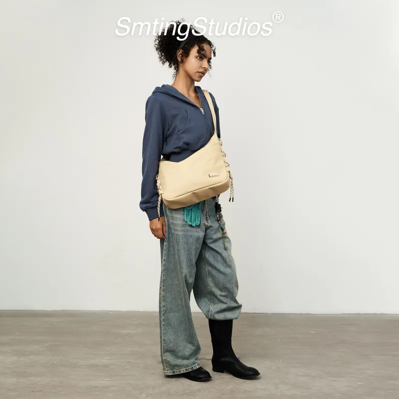 SMTING STUDIO Polyester Crossbody Bag Medium Size Unisex Deep Black/Oat-10