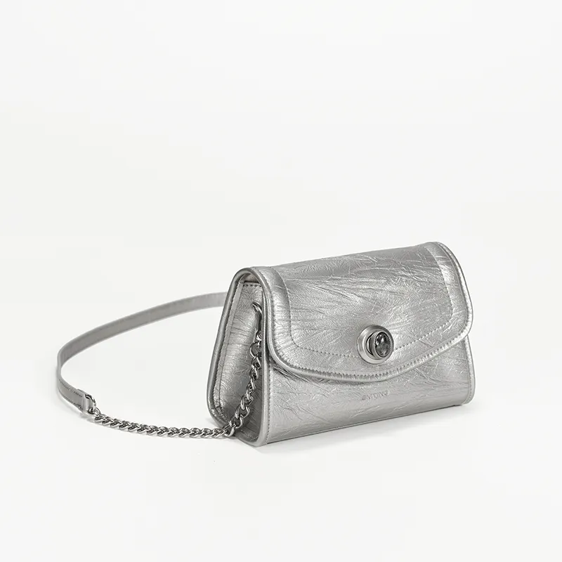 Simedin Split Cow Leather Shoulder Bag, Crossbody Bag Regular Women's Antique Silver/Deep Black-2