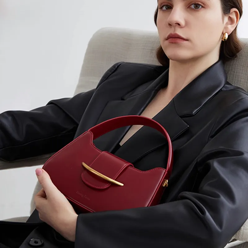 Simedin Cow Leather Shoulder Bag, Crossbody Bag, Handbag Trumpets Women's Premium Red-2
