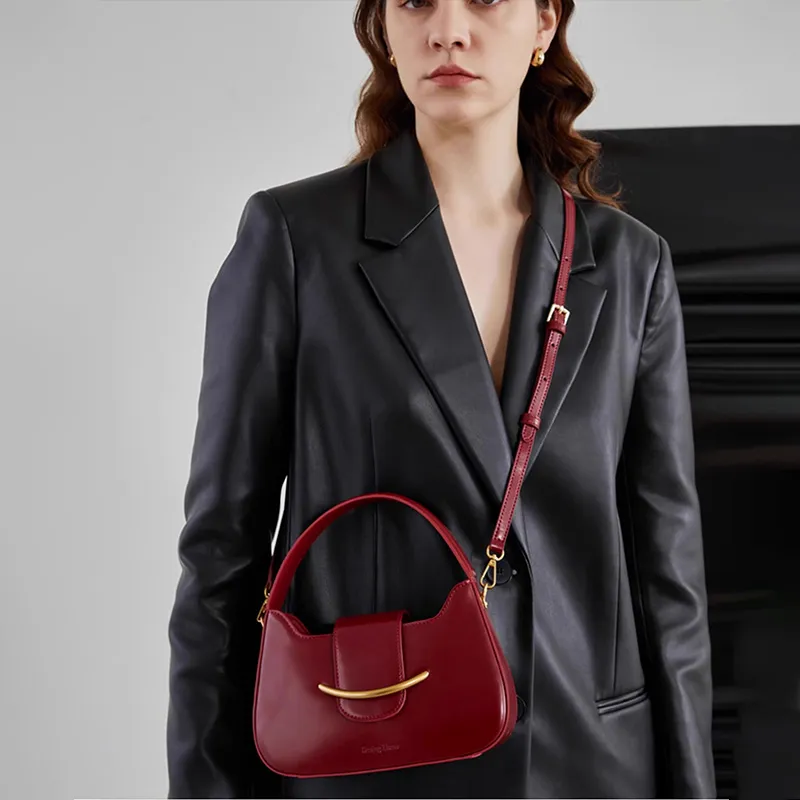 Simedin Cow Leather Shoulder Bag, Crossbody Bag, Handbag Trumpets Women's Premium Red-1