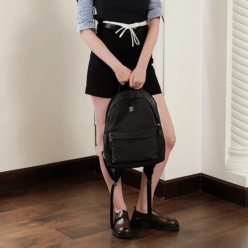 Simedin Fabric Bonded Dyed Tanned Top Grain Cow Leather One Shoulder Backpack Large Size Unisex Deep Black-2