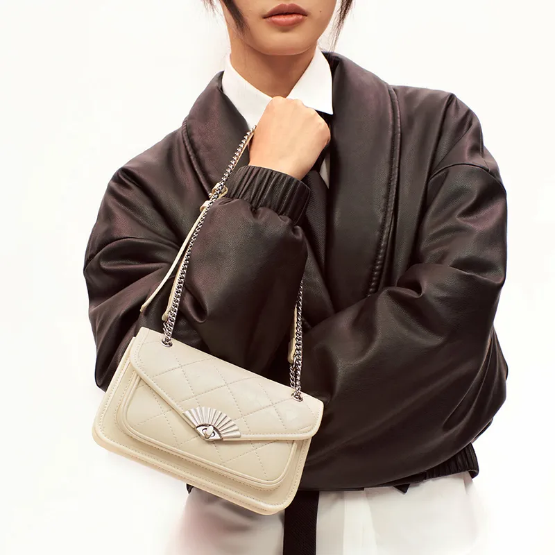Simedin Cow Leather Crossbody Bag Regular Women's Milk White/Deep Black/Angora Red-1