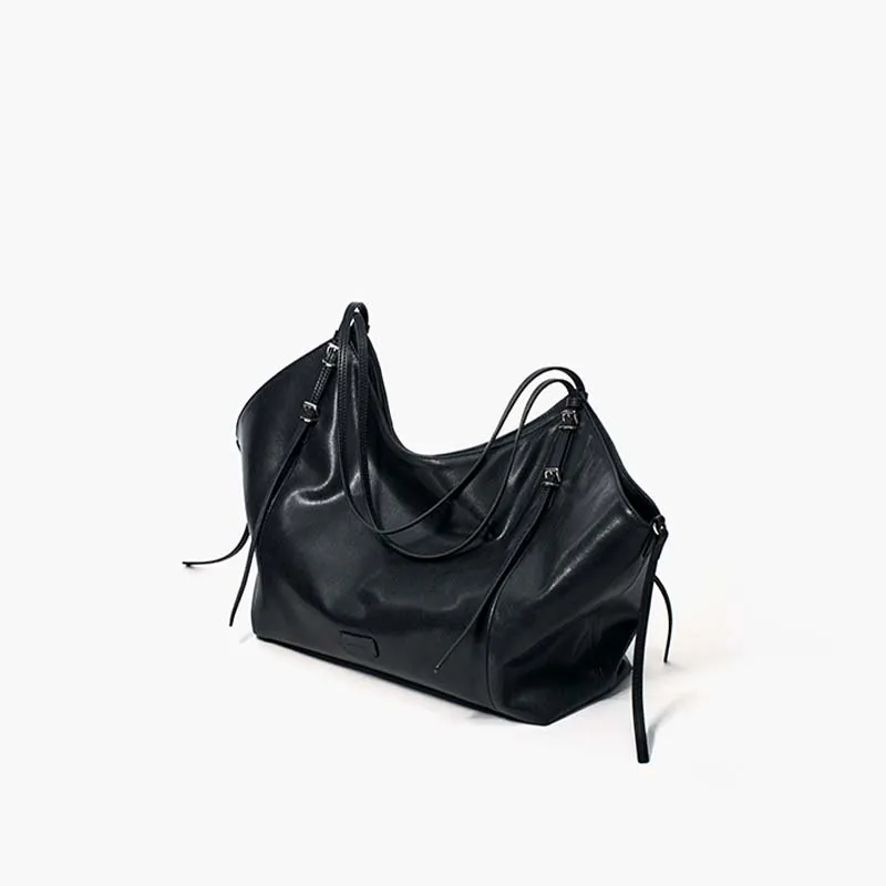 Simedin Cow Leather With Synthetic Leather Tote Bag, Shoulder Bag Women's Deep Black/Brown-1