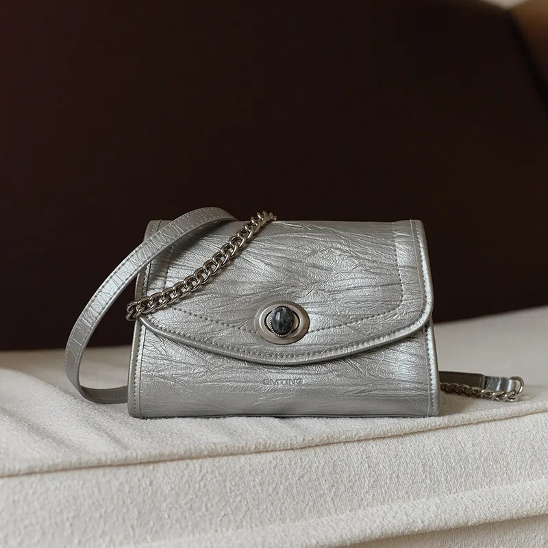 Simedin Split Cow Leather Shoulder Bag, Crossbody Bag Regular Women's Antique Silver/Deep Black-4