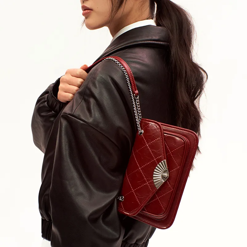Simedin Cow Leather Crossbody Bag Regular Women's Milk White/Deep Black/Angora Red-8