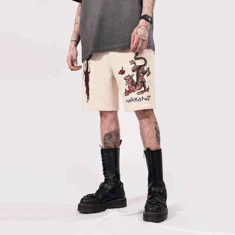 WOOKONG Casual Shorts Unisex Graffiti Embroidery-2