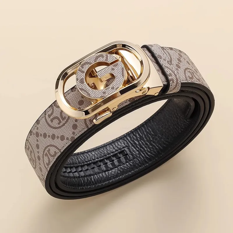 ROSEROOEN Top Grain Cow Leather Belts Men's Gold 3.5cm-2