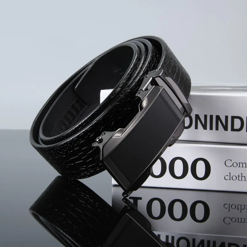 ROSEROOEN Top Grain Cow Leather Belts Men's Gunmetal Buckle Black Body 3.5cm-3