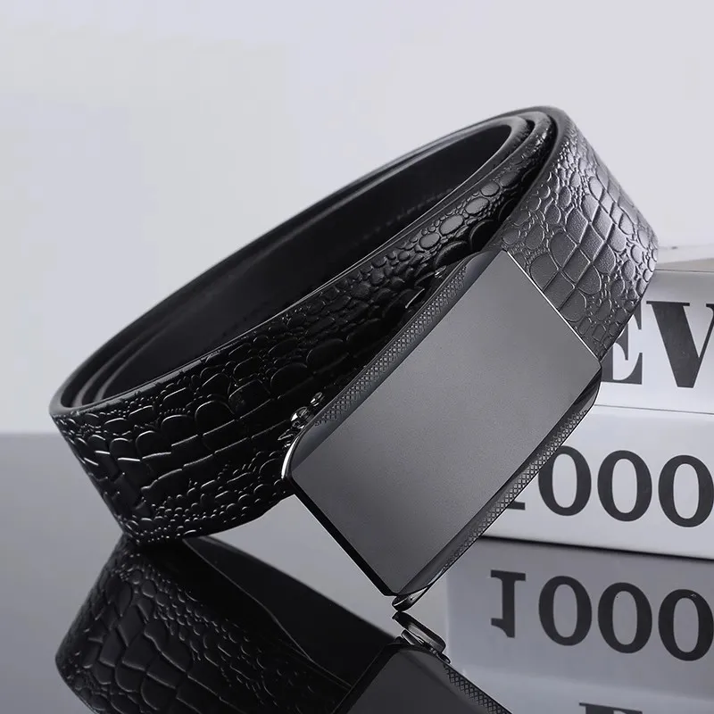 ROSEROOEN Top Grain Cow Leather Belts Men's Gunmetal Buckle Crocodile Pattern 3.5cm-5