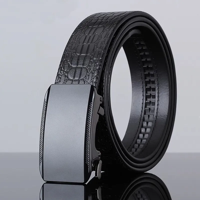 ROSEROOEN Top Grain Cow Leather Belts Men's Gunmetal Buckle Crocodile Pattern 3.5cm-4