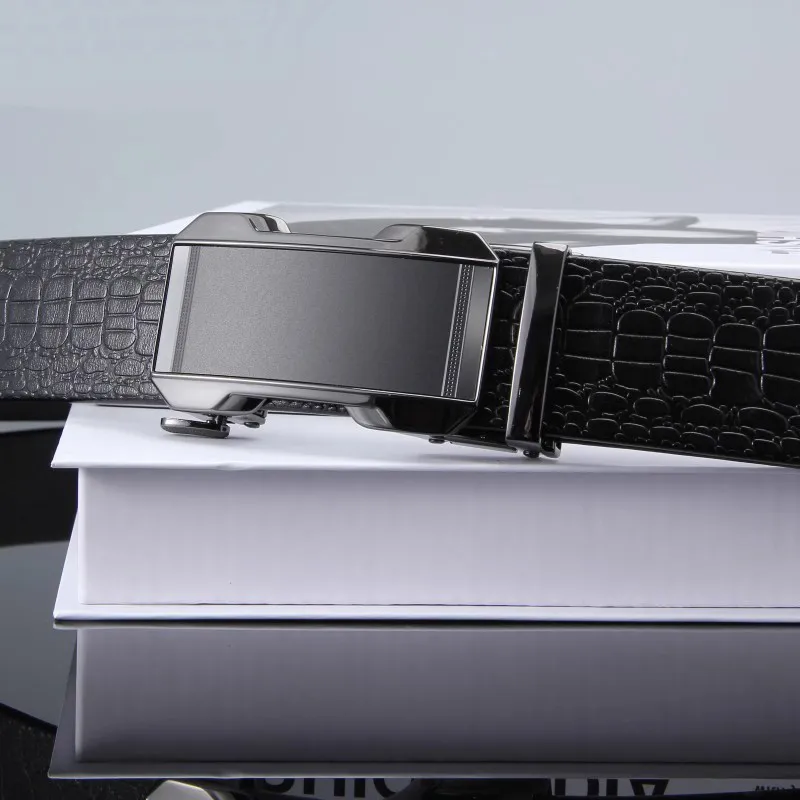 ROSEROOEN Top Grain Cow Leather Belts Men's Gunmetal Buckle Black Body 3.5cm-4