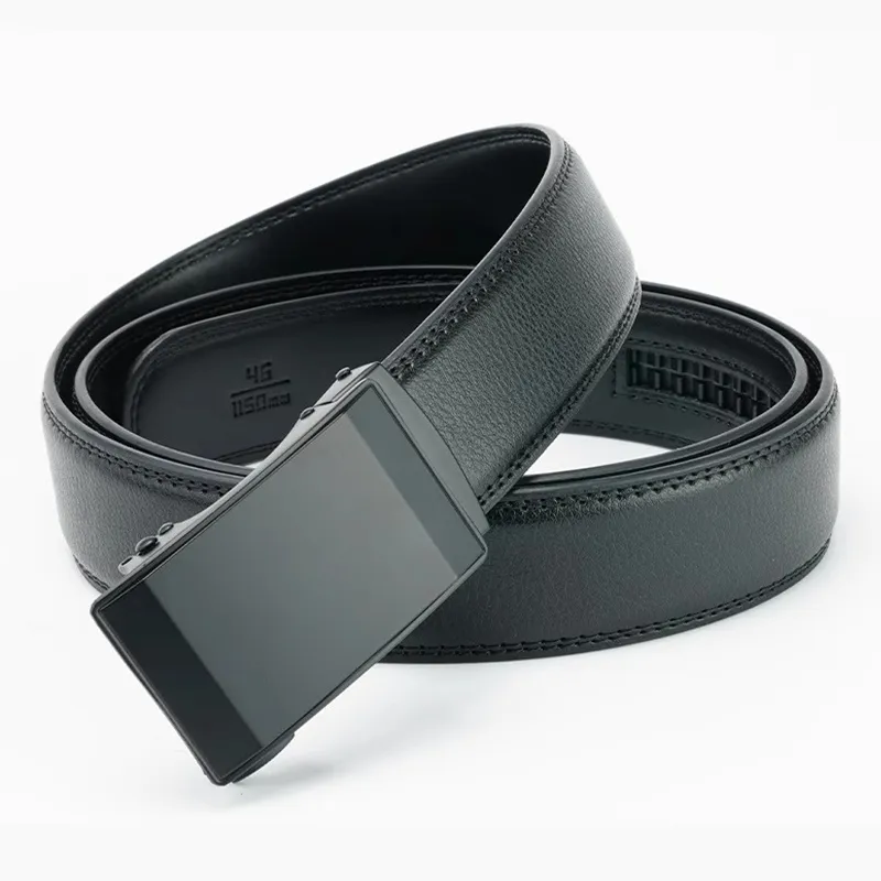 ROSEROOEN Top Grain Cow Leather Belts Men's Gunmetal Buckle Black Body 3.5cm-1