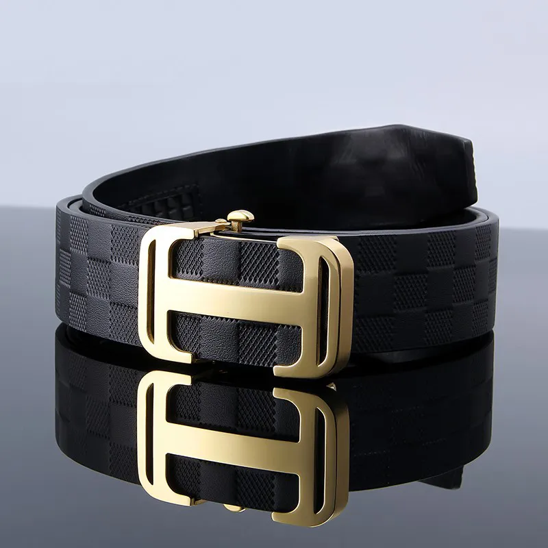 ROSEROOEN Top Grain Cow Leather Belts Men's Black, Gold, Silver 3.5cm-3