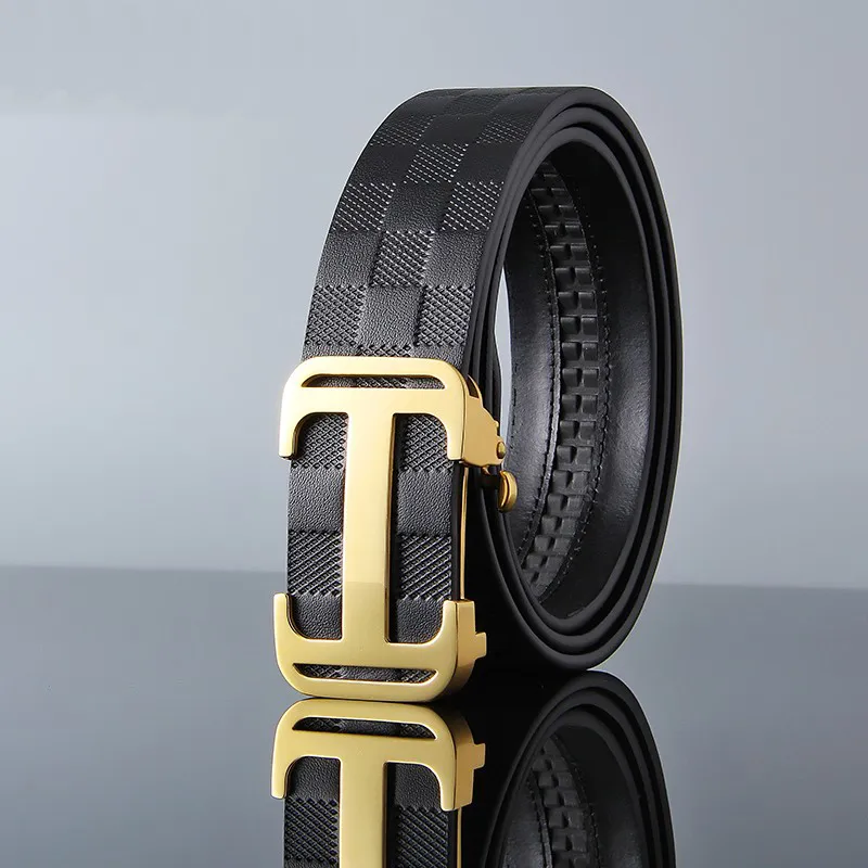 ROSEROOEN Top Grain Cow Leather Belts Men's Black, Gold, Silver 3.5cm-2