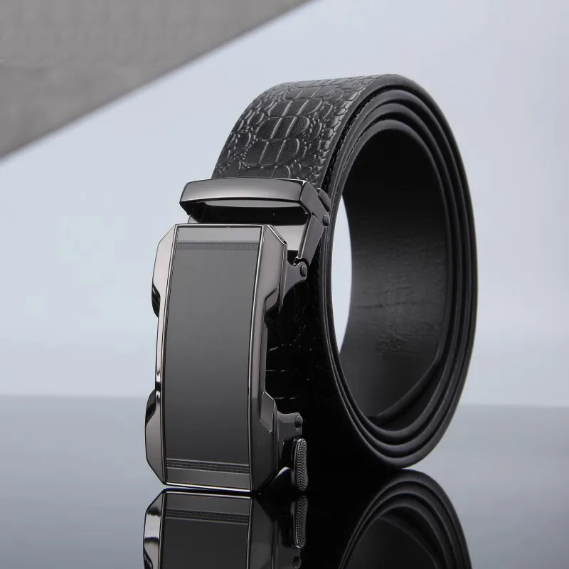 ROSEROOEN Top Grain Cow Leather Belts Men's Gunmetal Buckle Black Body 3.5cm-2