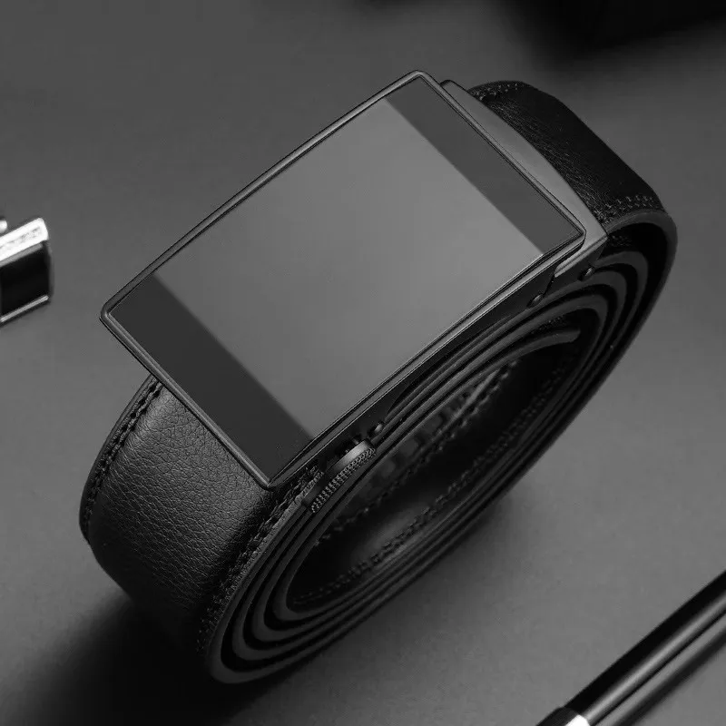 ROSEROOEN Top Grain Cow Leather Belts Men's Gunmetal Buckle Black Body 3.5cm-2