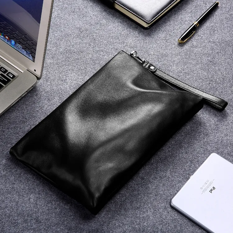 ROSEROOEN Top Grain Cow Leather Clutch Regular Unisex Black-4