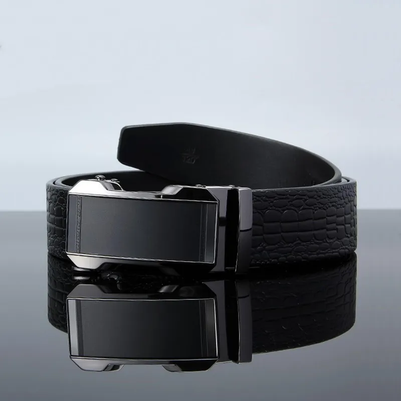 ROSEROOEN Top Grain Cow Leather Belts Men's Gunmetal Buckle Black Body 3.5cm-1