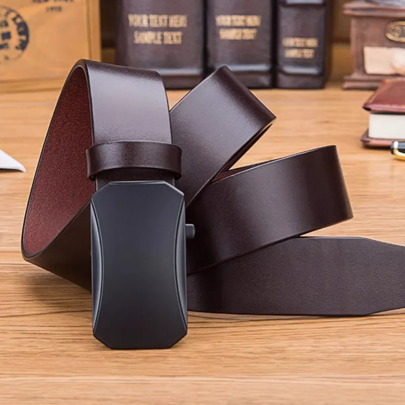 ROSEROOEN Cow Leather Belts Men's Gunmetal Buckle Black Body/Gunmetal Buckle Brown Body 3.5cm-1