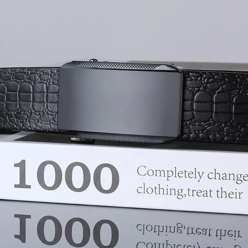 ROSEROOEN Top Grain Cow Leather Belts Men's Gunmetal Buckle Crocodile Pattern 3.5cm-6