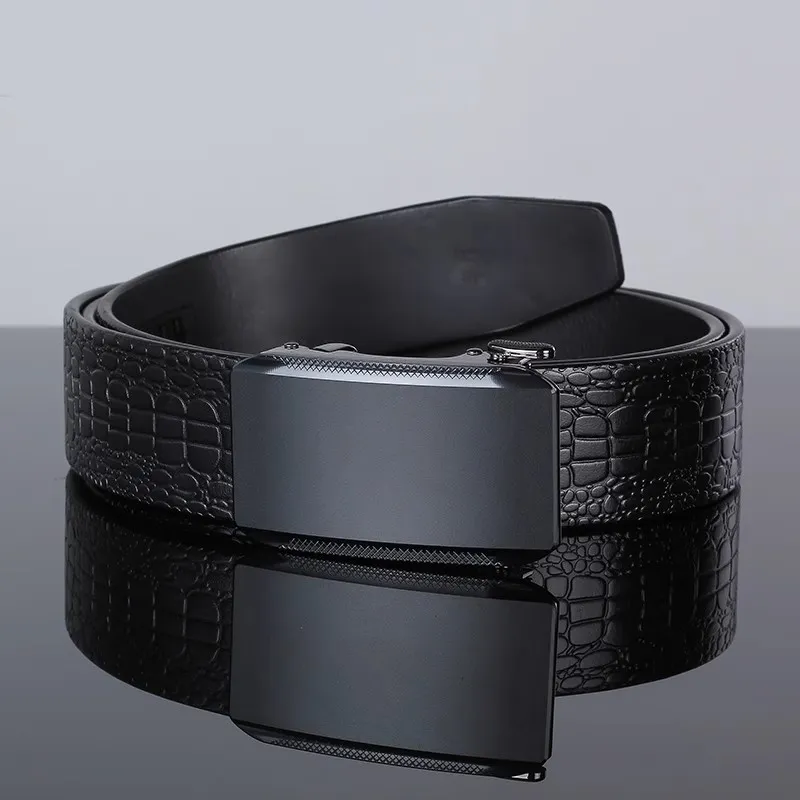 ROSEROOEN Top Grain Cow Leather Belts Men's Gunmetal Buckle Crocodile Pattern 3.5cm-3