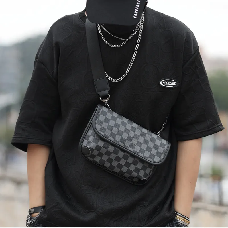 KONADCT PU Shoulder Bag, Crossbody Bag Regular Unisex Khaki/Checkered Black/Monogram/Gray/Woven Black-18