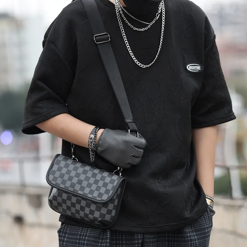 KONADCT PU Shoulder Bag, Crossbody Bag Regular Unisex Khaki/Checkered Black/Monogram/Gray/Woven Black-17