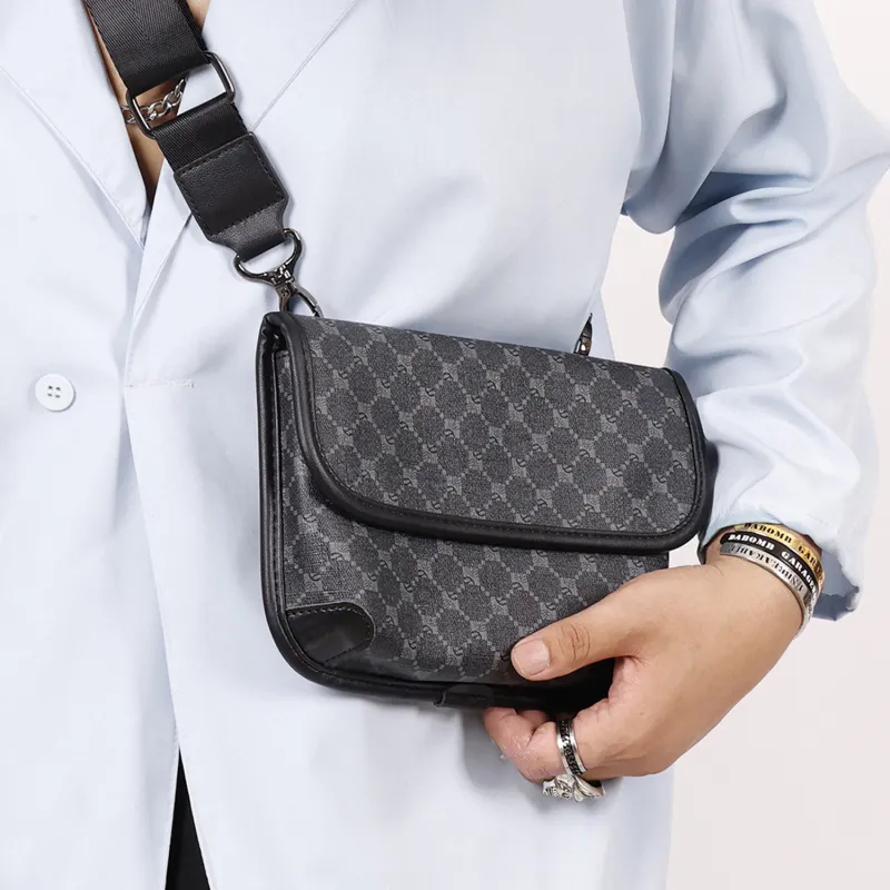 KONADCT PU Shoulder Bag, Crossbody Bag Regular Unisex Khaki/Checkered Black/Monogram/Gray/Woven Black-25