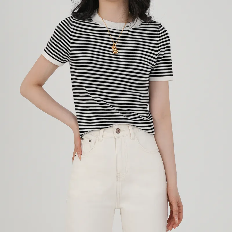 PIERRE CARDIN T Shirts Women's Black White Pattern-5