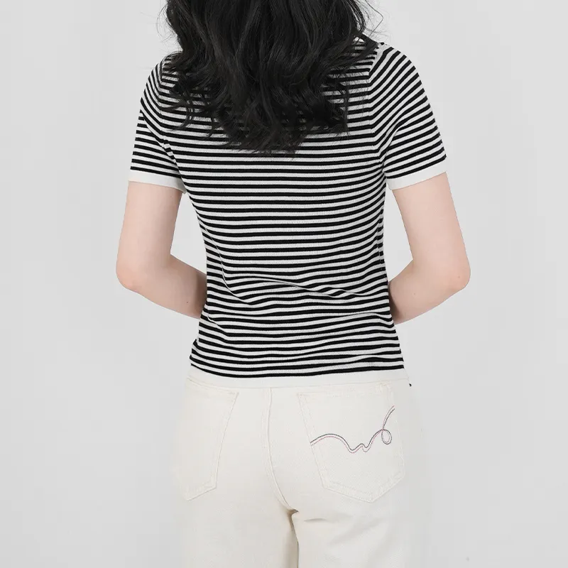PIERRE CARDIN T Shirts Women's Black White Pattern-1