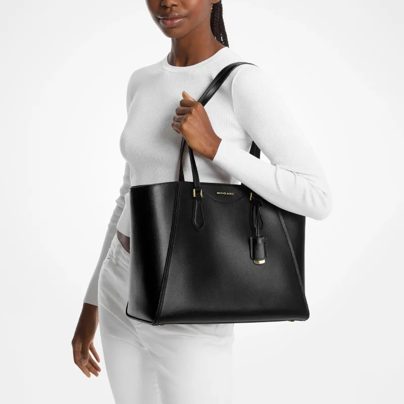 MICHAEL KORS Split Cow Leather Tote Bag, Shopping Bag, Handbag, Shoulder Bag Tubas Women's Black-4