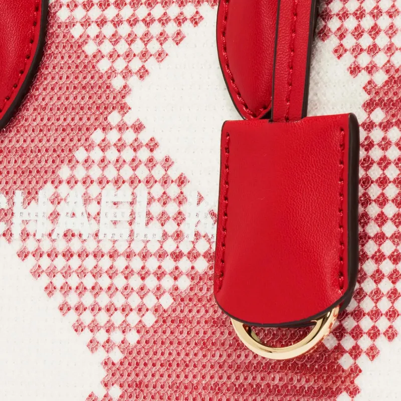 MICHAEL KORS Mirella Letter Print Artificial Leather Tote Handbag Mini Women's Red/White-3