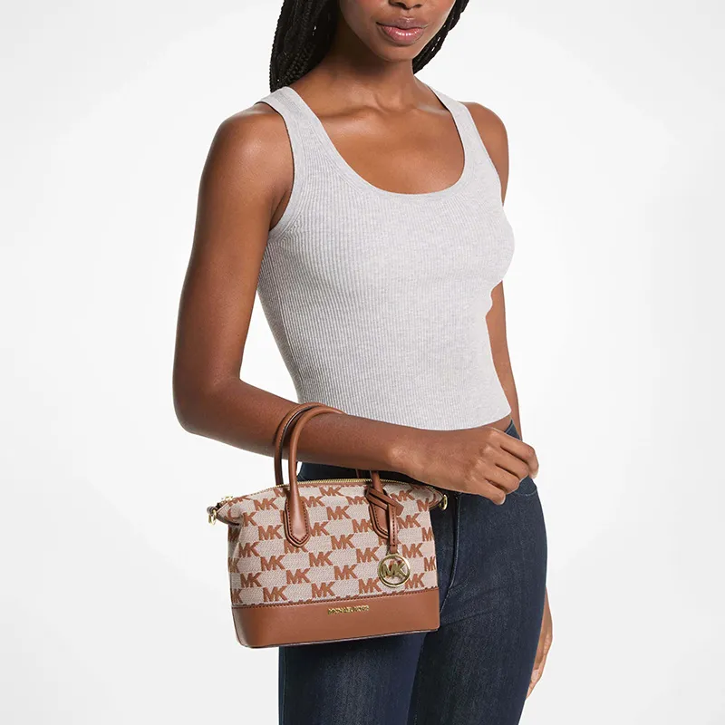 MICHAEL KORS Fabric One Shoulder Handbags Small Size Women's Leather Brown/White-2