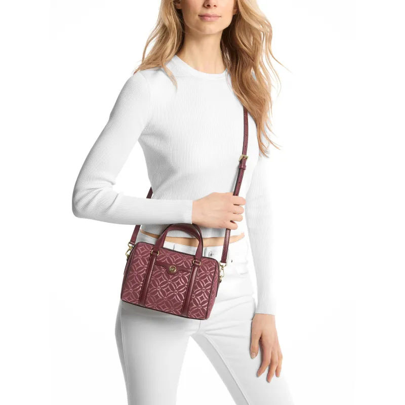 MICHAEL KORS Travel Fabric+Artificial Leather Boston Cylinder Bag Crossbody Handbag Trumpets Women's Blood Red-4