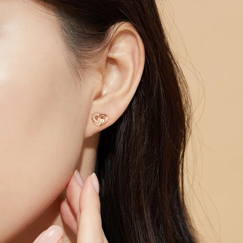 HEZUAN 18K Gold Stud Earrings Women's-6