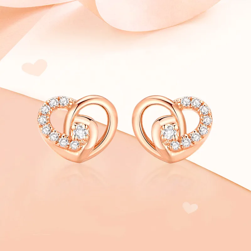 HEZUAN 18K Gold Stud Earrings Women's-4
