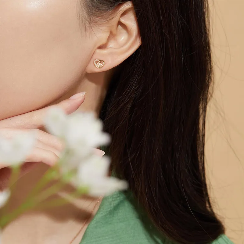 HEZUAN 18K Gold Stud Earrings Women's-5