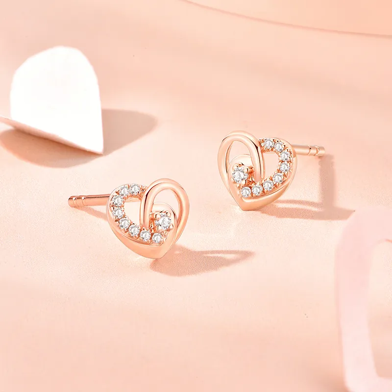 HEZUAN 18K Gold Stud Earrings Women's-3
