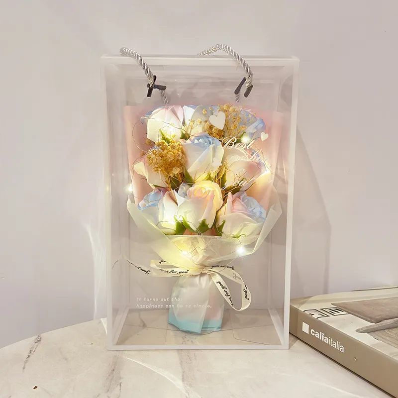 Future Maple Creative Dried Baby's Breath Preserved Flower Rose Birthday Bouquet, 9 Roses-7