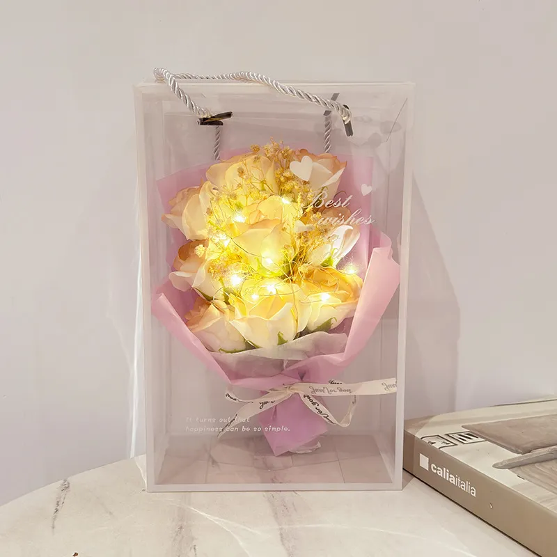 Future Maple Creative Dried Baby's Breath Preserved Flower Rose Birthday Bouquet, 9 Roses-5