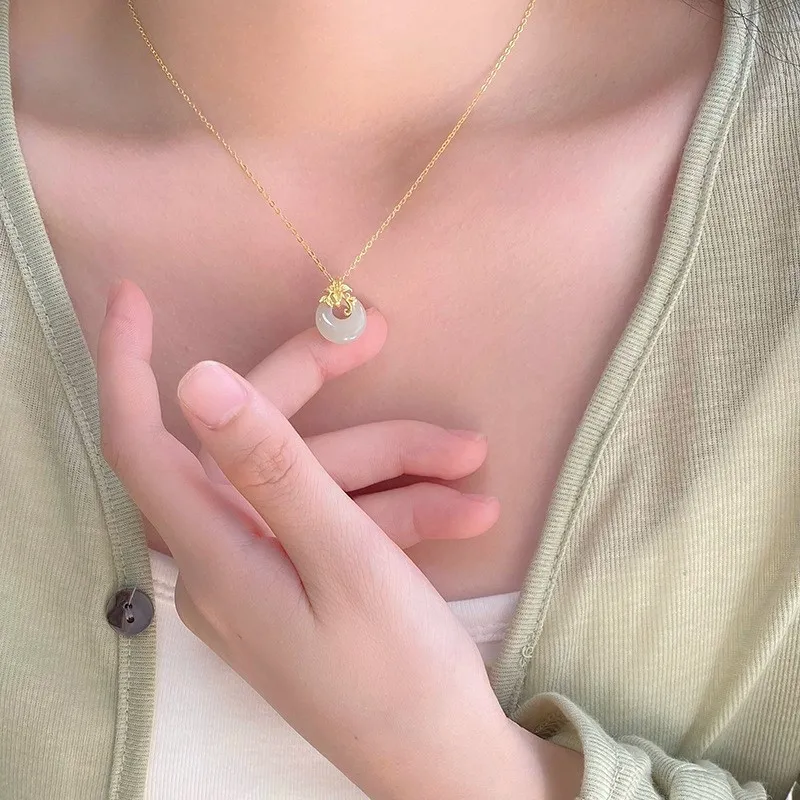 Zheng Baifu Hetian Jade Necklaces Pale Greenish White Jade Women's-5