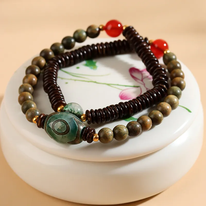 Zheng Baifu Green Sandalwood Wooden Bracelets Unisex-5