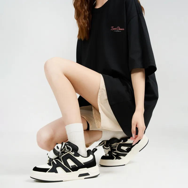 ZMOH Low Top Skateboard Shoes Unisex Black White-5